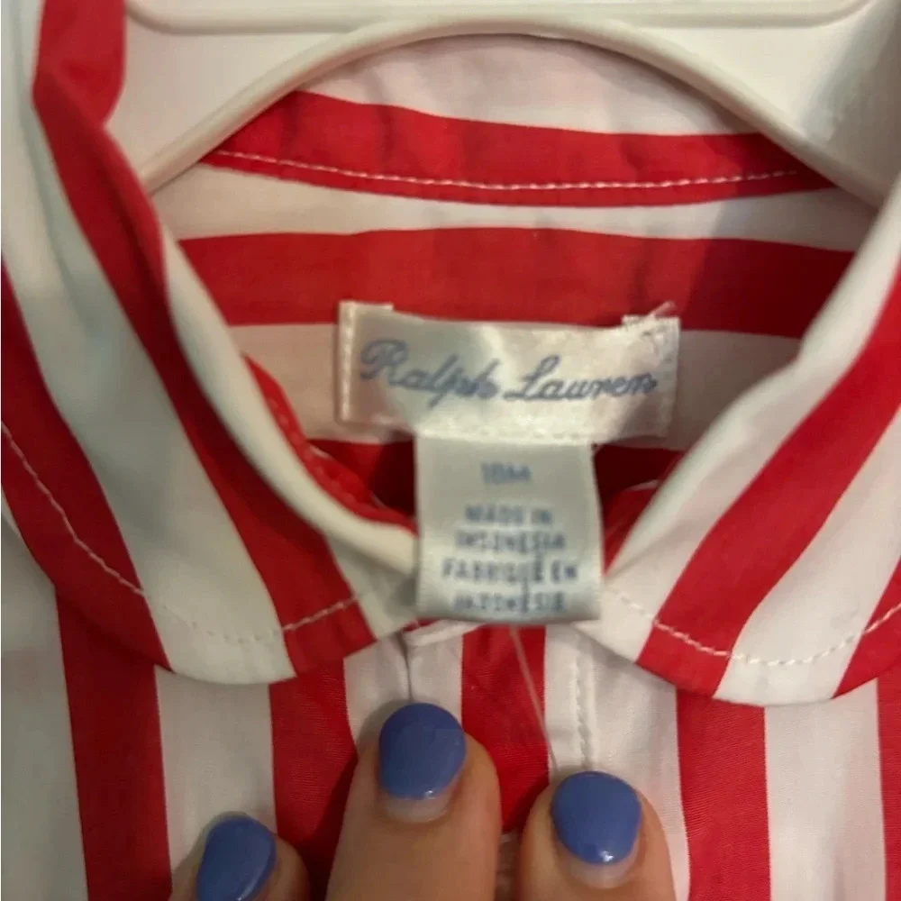 NWT Ralph Lauren‎ 18 mos Toddler Stripes Shirt Dress Diaper Cover Belt Red White